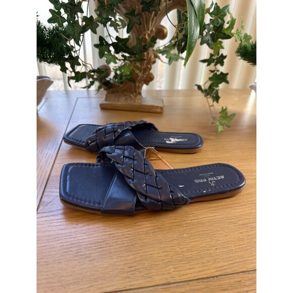 Activ-Pro Size 9-10 Womens Navy Blue Square Toe Braided Strap Slide Sandals - Picture 7 of 12